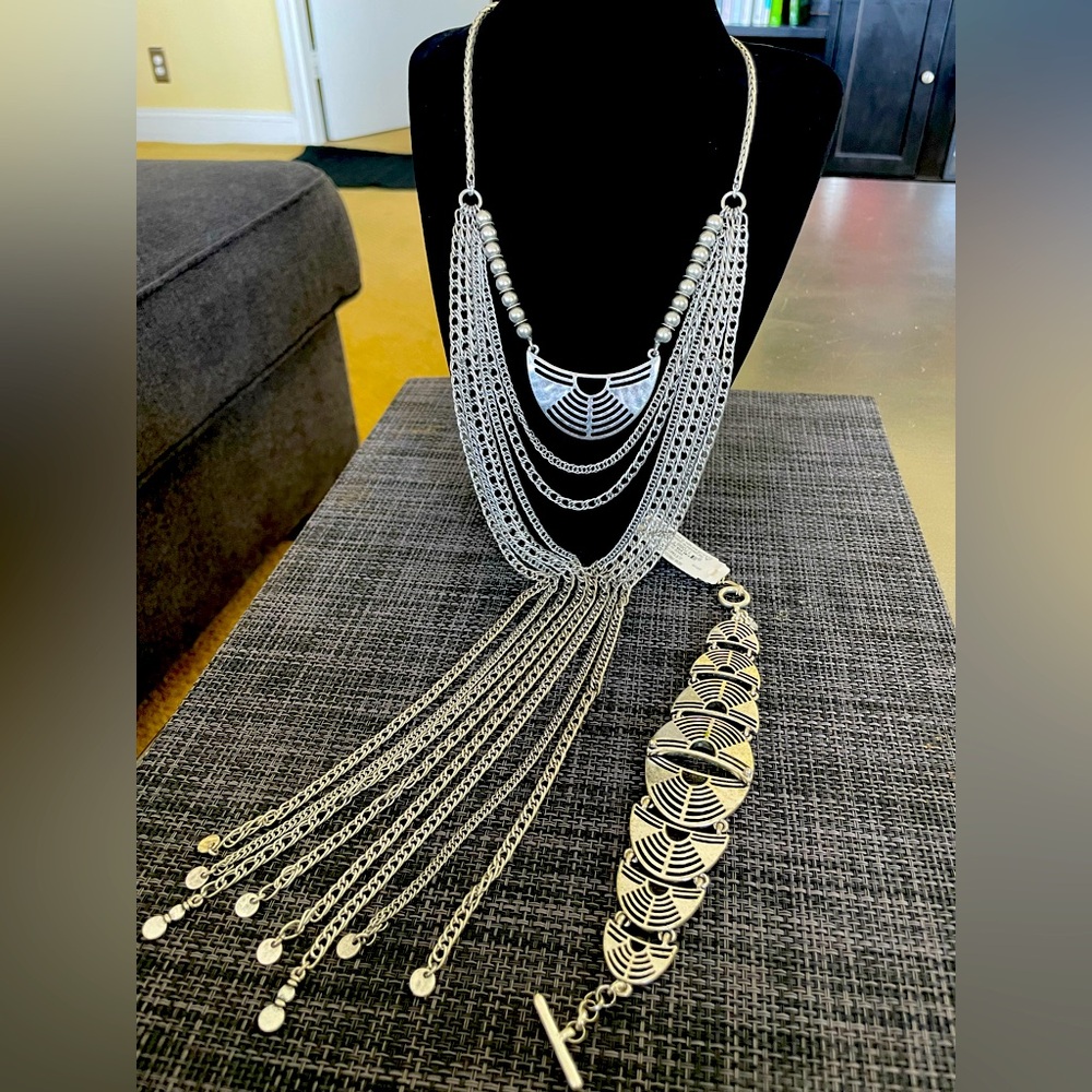 Lucky Brand tiered silver necklace. Matching bracelet sold separately